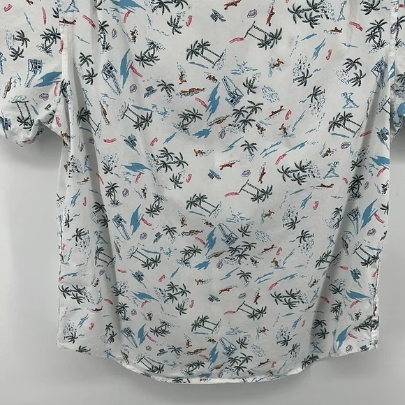 Original Penguin White&Blue Surfer&Beach Design Casual Button Down Shirt Sz Lg - Picture 10 of 11